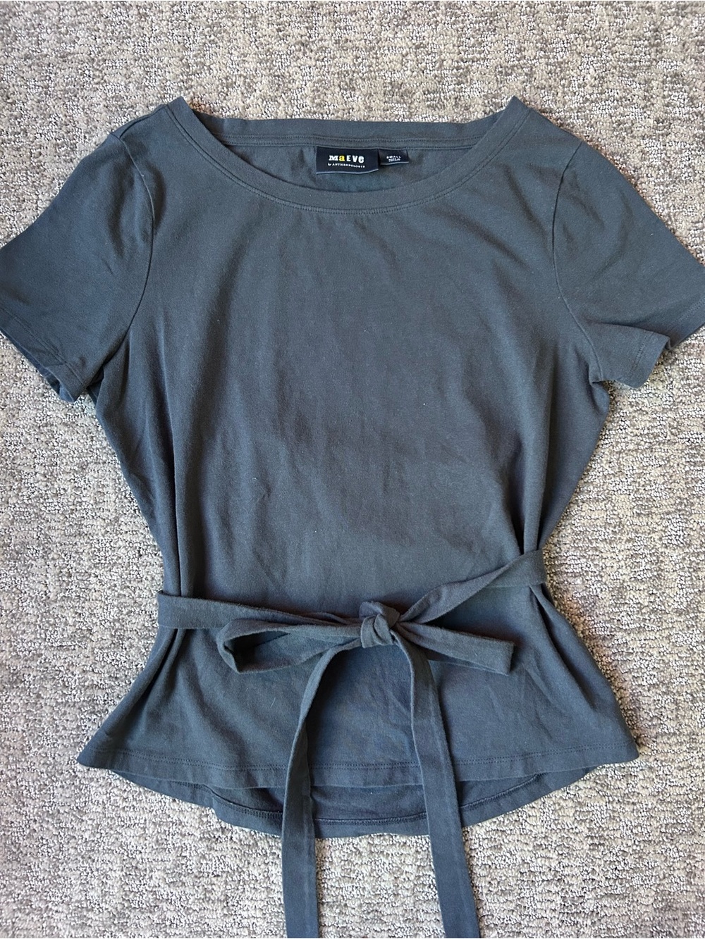 Maeve Anthropologie Tie Waist Cutout Grey Top Black - Size Small